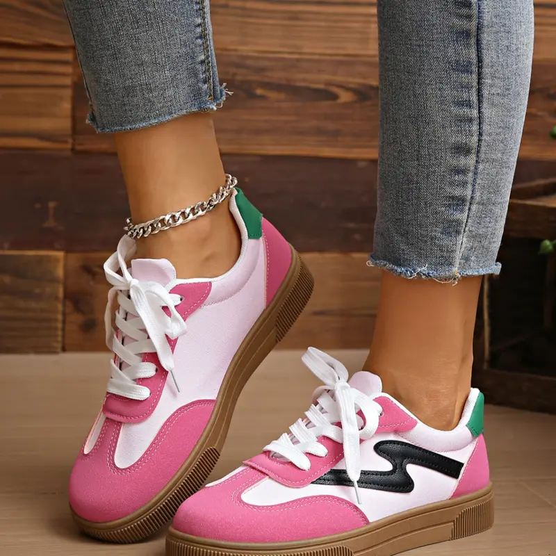 Women's Thick-Soled Fashion Casual Athletic PU Leather Sneakers, Trainer, Lace Up Sneaker, Stylish and Comfortable Walking Shoes for Daily Wear, Ideal for Leisure Activities, Trendy Walking Sneakers