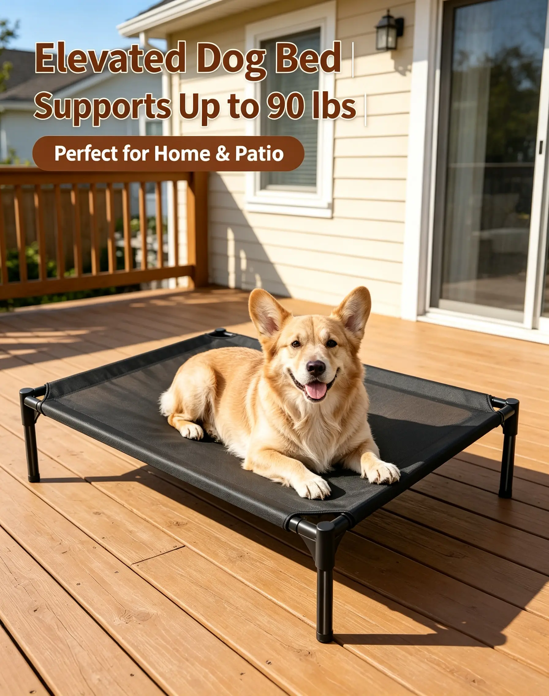 Heavy Duty Elevated Dog Bed for Large Dogs, Breathable Airflow Mesh Raised Pet Cot, Easy Assembly Washable Mesh Surface Portable Indoor Outdoor Camping Dog Bed durable frame machine wash