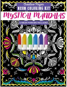 Page Publications Creative Pages Neon Coloring Kit - Mystical Mandala Designs, Vibrant Neon Markers, Kids' Art Supplies for Relaxation and Stress Relief, Unique Coloring Experience