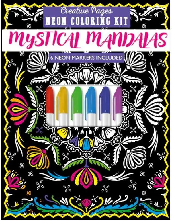 Page Publications Creative Pages Neon Coloring Kit - Mystical Mandala Designs, Vibrant Neon Markers, Kids' Art Supplies for Relaxation and Stress Relief, Unique Coloring Experience