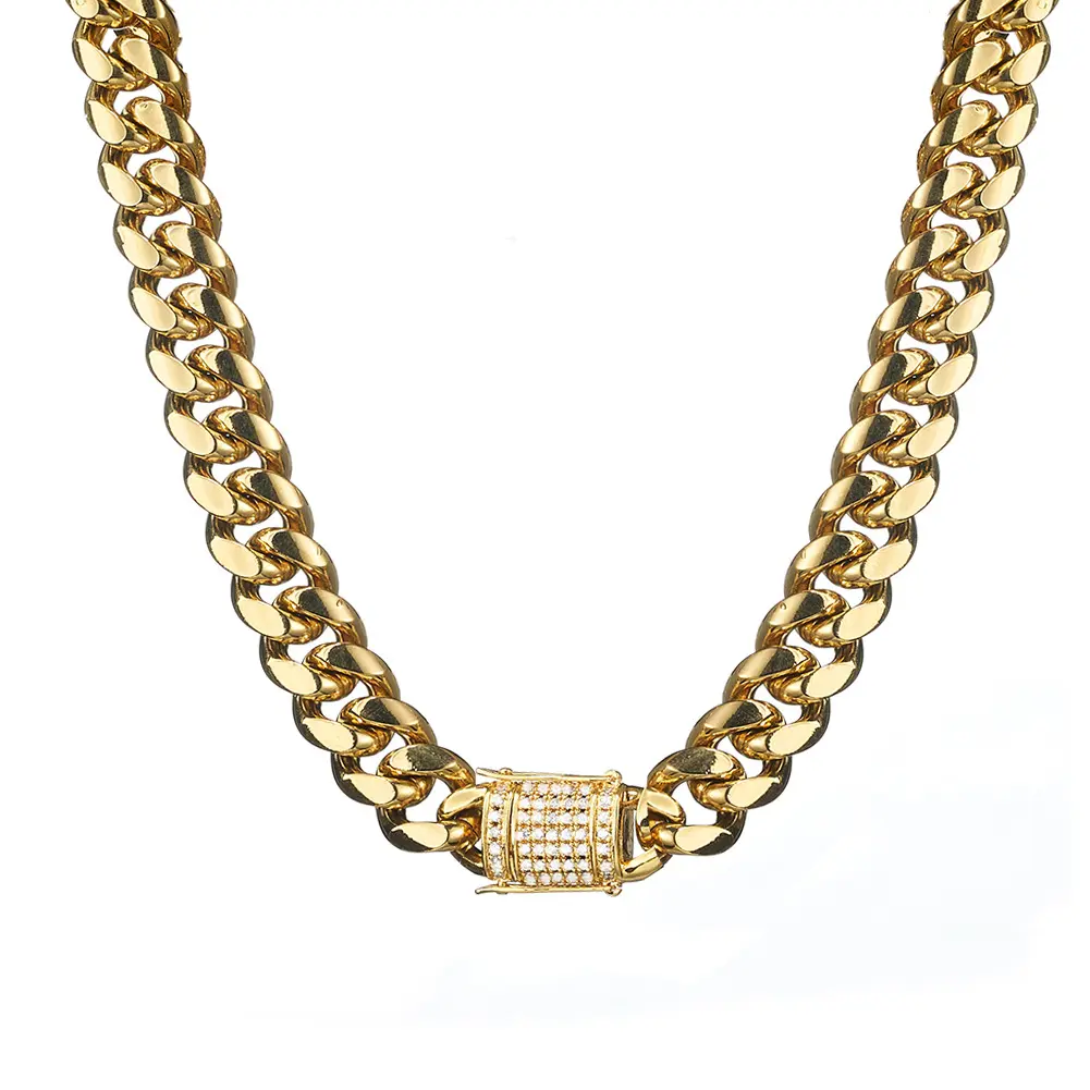 Unisex Cuban Style Chain Necklace - Shiny Diamond Clasp, Gold/Silver Metal Coating, Hip Hop Costume Jewelry for Layering, Secure And Stylish, Chain & Link, Cuban Style Chain Necklaces