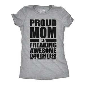 Womens Funny T Shirts Proud Mom Of A Freaking Awesome Daughter Sarcastic Mothers Day Tee Funny Womens T Shirts Cute Vintage Fashion Casual Ladies T-Shirt Gift Mother's Day Tops for Women Funny Sarcastic Top Light Grey