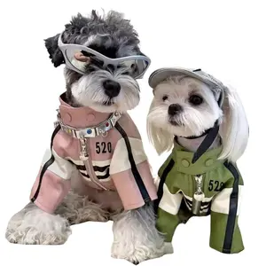 Dog Autumn Winter Clothes Jacket for Maltese Yorkshire Schnauzer Bichon Teddy Pomeranian Shiba Inu PU Material Stylish Motorcycle Design