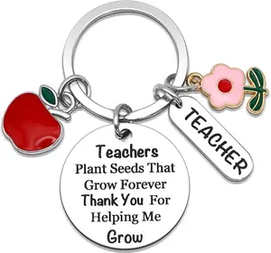 Casual Stainless Steel Keychain, Teachers Appreciation Gifts for Women and Men, Thank You for Helping Me Grow Present for Graduation and End of Year Occasions