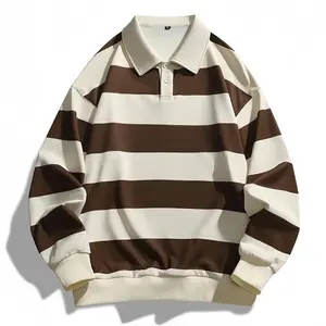 Classic Fashion Striped Collar Long Sleeve Sweatshirt, Loose Fit Polo Shirt for Men & Women, Autumn Casual Couple Wear, Tops, Regular Fit, High-Quality Soft and Comfortable Fabric, Suitable for Everyday Wear