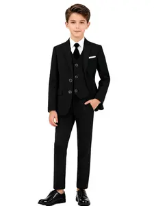 Boys' Formal Dress 4-Piece Set, Coat Vest Trousers Tie, Toddler Teen Outfit For Wedding Graduation Birthday Party, Kids Gentleman Suit  (Shirt Not Included)-19133