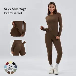 Tenwolf Two Piece Set Sports Yoga Outfit for Women Slim Fit T-Shirt High Waist Butt Lifting Leggings Running Gym Workout Moisture Wicking Breathable Activewear Stretchy Yoga Clothing Set Women's