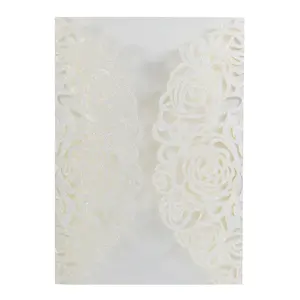 20pcs Light Rose Gold Glitter Wedding Invitations Cards Laser Cut Pocket Invites Covers only, no envelope,no insert for Wedding Quinceanera Bridal Shower Baby Shower Party Invite (glitte pink 20pcs)