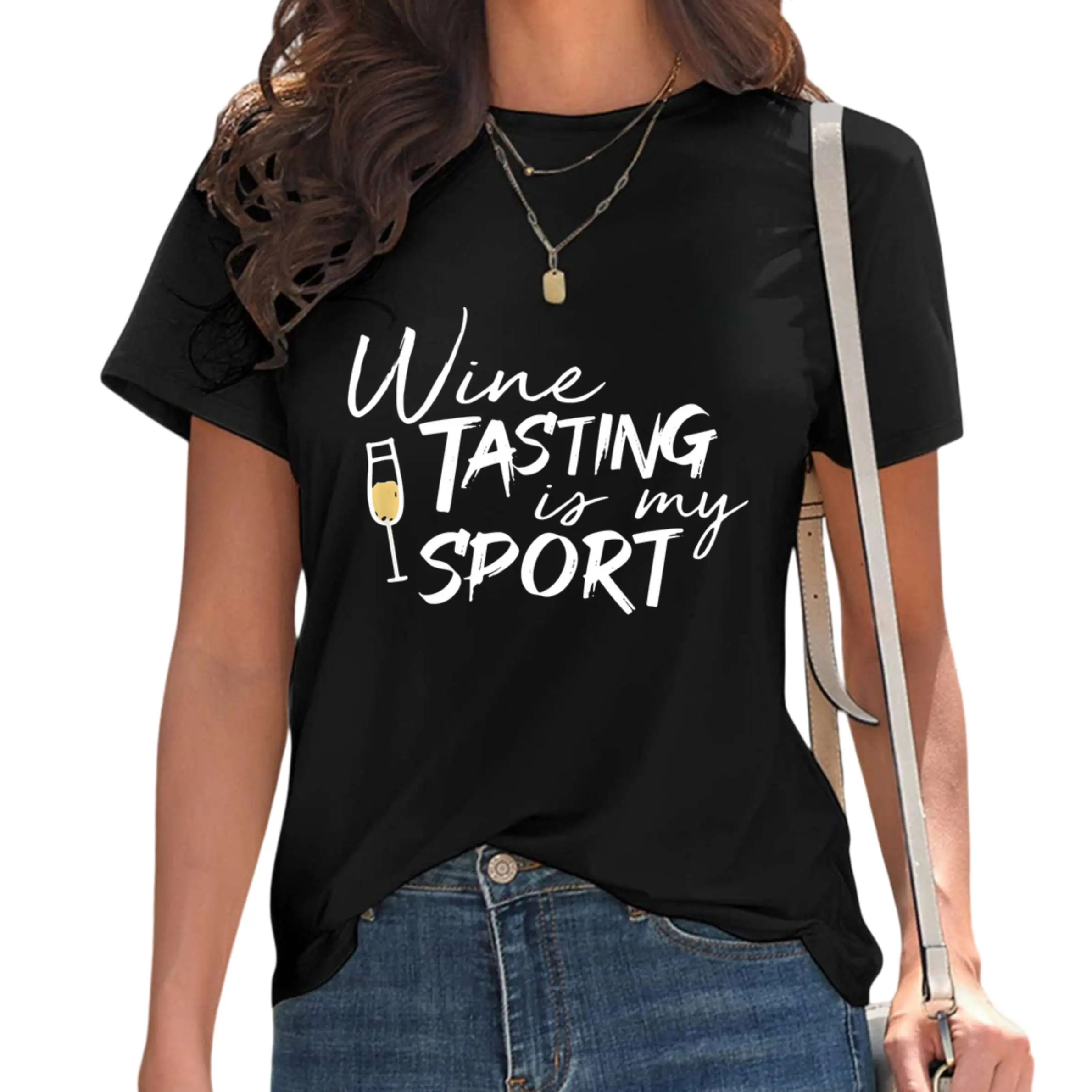 Womens Wine Tasting Is My TShirt Retro Wine Lover Tee with Champagne Glass Graphic G Casual Shirt for Wine Enthusiasts Parties Daily Wear Funny Gift for Oenophiles PLUSi01Crew Neck Short Sleeved Top Suitable for All Seasons Casual and Versatile