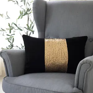 Sequined Lumbar Throw Pillow – 16" x 24", Soft Polyester Blend – Glam Modern Décor