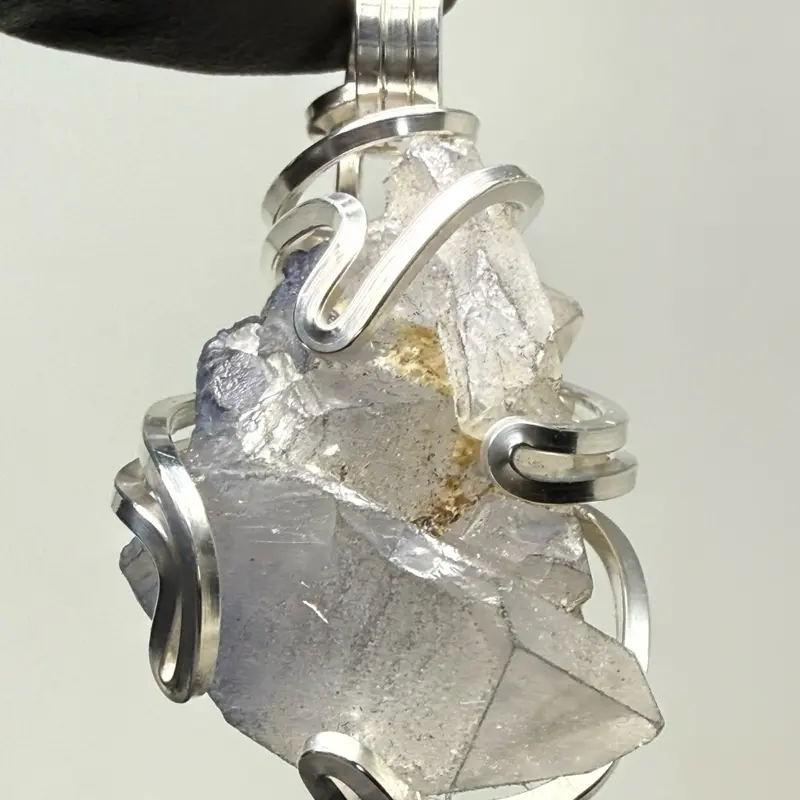 Large Dumortierite included Quartz Cluster Sterling Silver PENDANT Unique Artisan Crafted Design 925 Ag