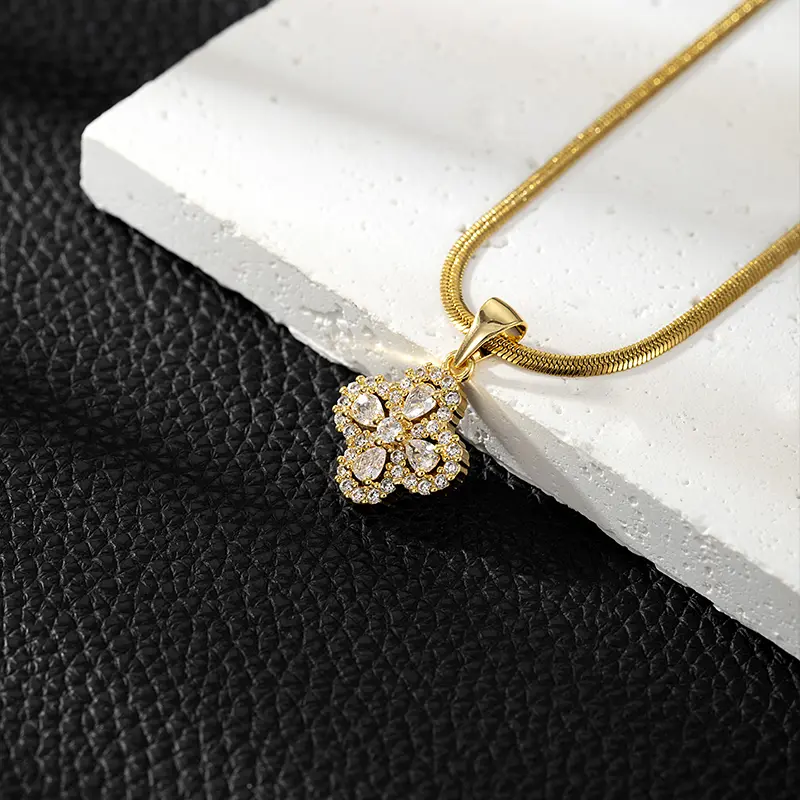 Women's Copper Golden 4-Leaf Clover Luck Pendant Necklace - Casual, Dainty Sugar Cube Chain, Hypoallergenic Personalized Costume Jewelry for Daily Wear, Meaningful Birthday Gifts