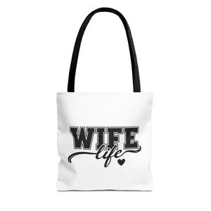 Wife Life tote bag | Script and varsity lettering, heart accent