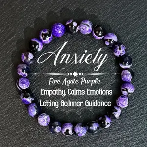Anxiety Bracelet Fire Agate Purple Empathy Calms Emotions Letting go Inner Guidance Natural Healing Crystal Gorgeous Stone Gemstone Jewelry Energy Love Girlfriend Boyfriend Souvenir Valentine Anniversary New Year Christmas Halloween Birthday Gift