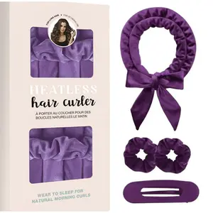 4Pcs Satin Heatless Curling Set, Luxury No-Heat Overnight Hair Curler Kit with Satin Bonnet, Curling Headband, Scrunchie & Hair Clip, Wake Up with Soft Curls, Smooth Waves, Frizz Control & Salon-Like Styling