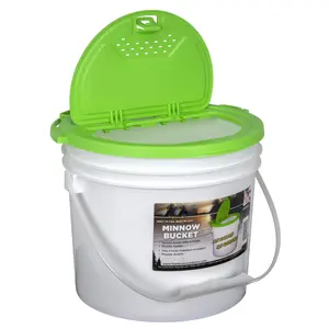 Outdoors, 3.5 Gallon Bucket, Bait Storage, Green, 12 inches, Plastic， Live Bait Bucket and Aerator Complete Kit, Lime Green/White