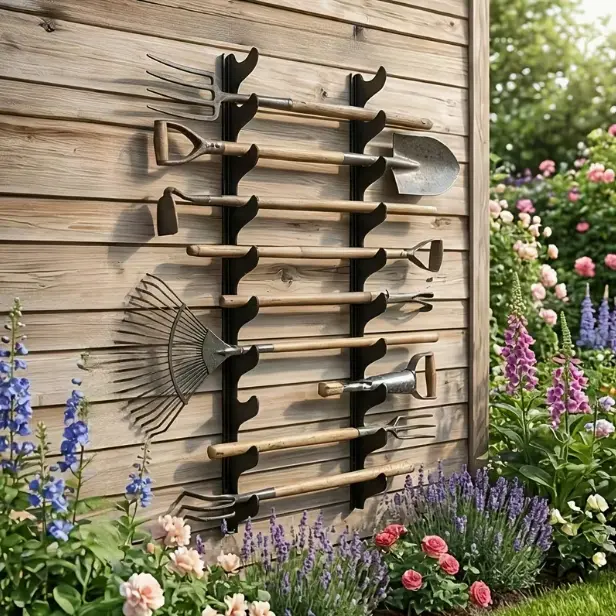 2-Piece Wall-Mounted Heavy-Duty Tool Rack, Home and Garden Tool Organizer, Space-Saving Storage Rack for Warehouses and Sheds