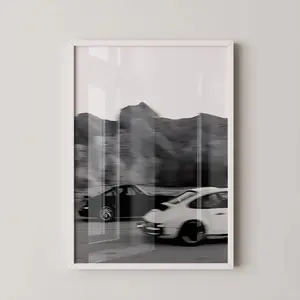 Racing Porsche  Art Print, Vintage Car Poster, Hypebeast Wall Decor, Automotive Wall Art, Porsche 911 Poster, Black/White