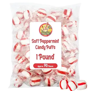Soft Peppermint Puff Candy - 1 Pound Bag - Individually Wrapped Soft Mints Peppermint Puffs