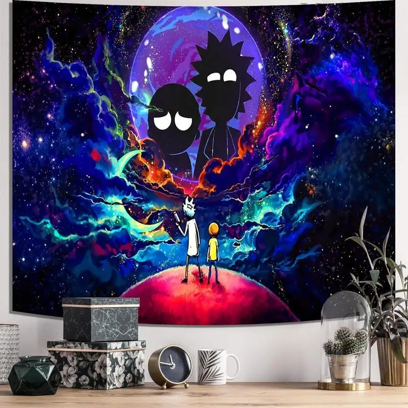 Trippy Space Linen-Cotton Wall Tapestry - Bright, Lightweight Home Bedroom Decor, Hippie Anime Poster, Funny Galaxy Star Wall Hanging for Teen Girls, Living Room Decoration, Hand Washable, Size