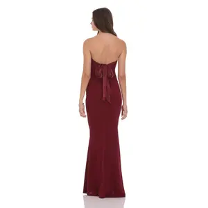 Back Bow Strapless Maxi Dress in Burgundy