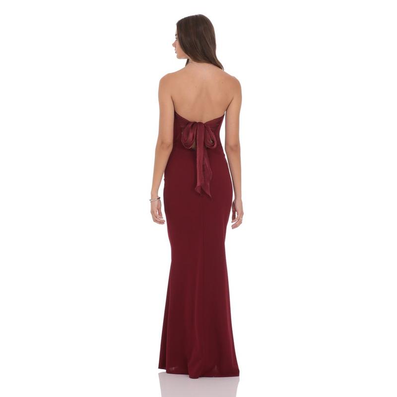 Back Bow Strapless Maxi Dress in Burgundy