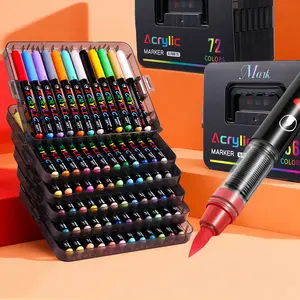 Acrylic Paint Markers, Brush Tip Acrylic Paint Pens, Quick-Drying Waterproof Ink, for Rock Painting Plastic Wood Canvas Glass Ceramic Metal Art Crafts Supplies Gift