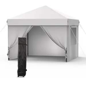 Heavy Duty Pop Up Canopy Tent with Removable Sidewalls & Windows - Adjustable Heights, Wheeled Carry Bag, Sandbags - Outdoor Shelter for Patio, Party, Camping