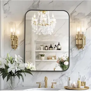 24x32 Inch Matte Black Bathroom Mirror, Rectangle Wall Mirror for Bathroom, Anti-Rust Frame & Tempered Glass, Hangs Horizontally/Vertically - Farmhouse, or Modern Bathroom Decor