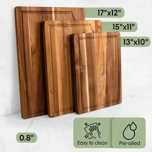 Stylish Acacia Wood Cutting Board Set of 3! 🌟 Non-toxic, with silicone pads & juice grooves. Perfect for meats, veggies & charcuterie! 🥩🥗 An elegant kitchen gift for food lovers! 🏡💚 #KitchenEssentials #GiftIdea #CookingAccessories