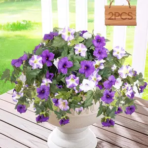 Artificial Flowers for Outdoors, 2PCS Realistic Fake Silk Petunias UV Resistant No Fade Spring Floral, Faux Flowers for Outdoor Garden Windowsill Patio Porch Home Decor