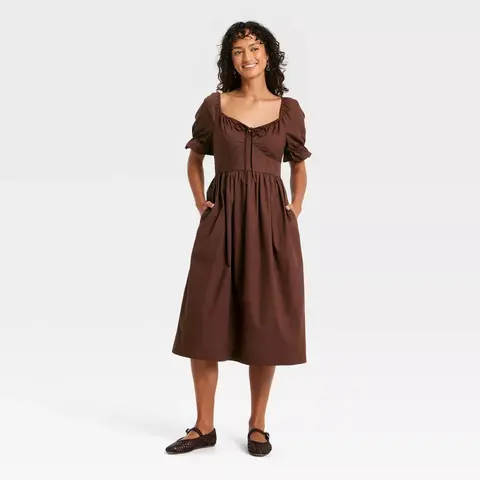 Women's Puff Elbow Sleeve Midi A-Line Dress - Universal