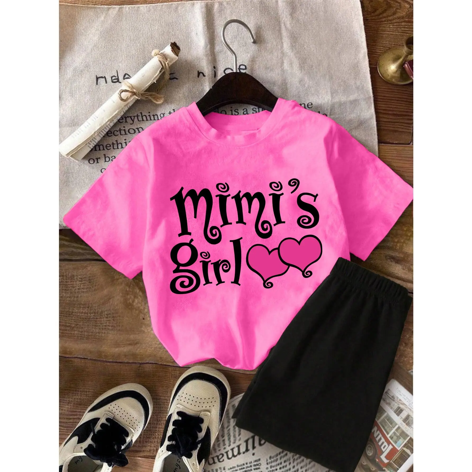 2pcs Set Back To School Season Girls Short Sleeve Shorts Set Mimi S Girl Heart Print Tshirt 100 Cotton Kids Two Pieces Sets