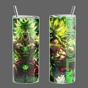 Broly - Super Saiyan Green Energy Stainless Steel Insulated Tumbler With Handle 20oz 40oz Anime Power Aura Wrap dragon Design