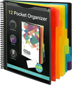 12 Pocket Poly Project Organizer, Letter Size Spiral Binder with Dividers & Zip Pouch, Water-Resistant Multi Pocket Folder for School, Office, Sheet Music & Project Docs