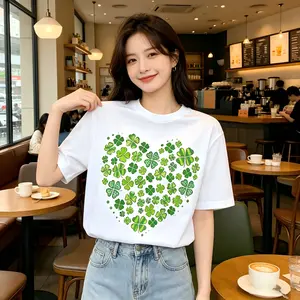 Breathable 100% Cotton Four‑Leaf Clover Tee - Comfortable Everyday Holiday Casual Top for Women