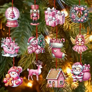 24-Piece Christmas Decoration Set, Wooden Hanging Ornaments & Tree Topper Decorations, Traditional Holiday Tree Accessories