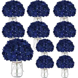 10 Set Artificial Flower Table Centerpieces Glass Vases Decor with Hydrangea for Home Wedding Farmhouse Bridal Shower Graduation Boho Decor (Royal Blue)