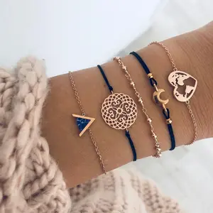 Personalized Bracelet Jewelry New Triangle Black Turquoise Heart Map Bracelet Set of Five