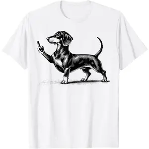 Black Dachshund Middle Finger Funny Tee| Casual Streetwear Short Sleeve