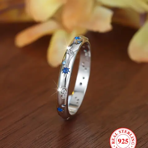 S925 Sterling Silver Fashion Sun & Moon Design Ring, Elegant Ring, Statement Ring, Stackable Index Finger Ring, Fashion Rings, Fashion Jewelry Accessories for Women & Men