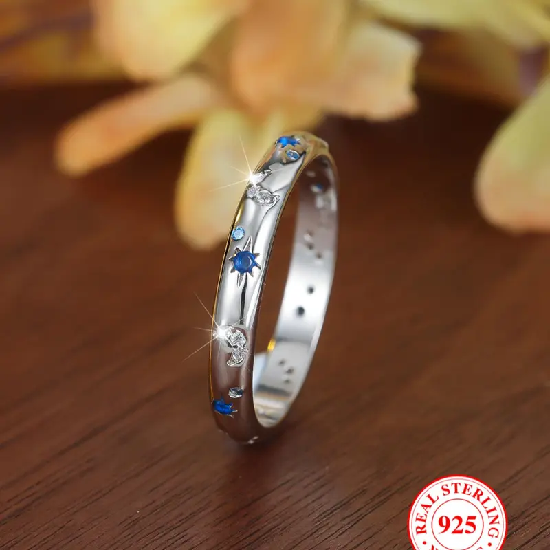 S925 Sterling Silver Fashion Sun & Moon Design Ring, Elegant Ring, Statement Ring, Stackable Index Finger Ring, Fashion Rings, Fashion Jewelry Accessories for Women & Men