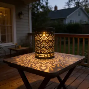 Solar LED Wall Light/fence Lamp, Metal Shell Hollow Pattern Design, Garden Stairs Patio Balcony Christmas Decorations, Efficient Solar Lighting, Solar Metal Lanterns