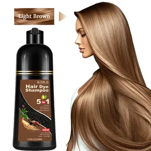 5-in-1 Light Brown Hair Dye Shampoo – Covers Gray Hair in 10-15 Mins, Herbal Formula with Ginseng Extract, Natural Semi-Permanent Hair Coloring for Men & Women, Light Brown Hair Dye 200ml Salon-Grade Haircare