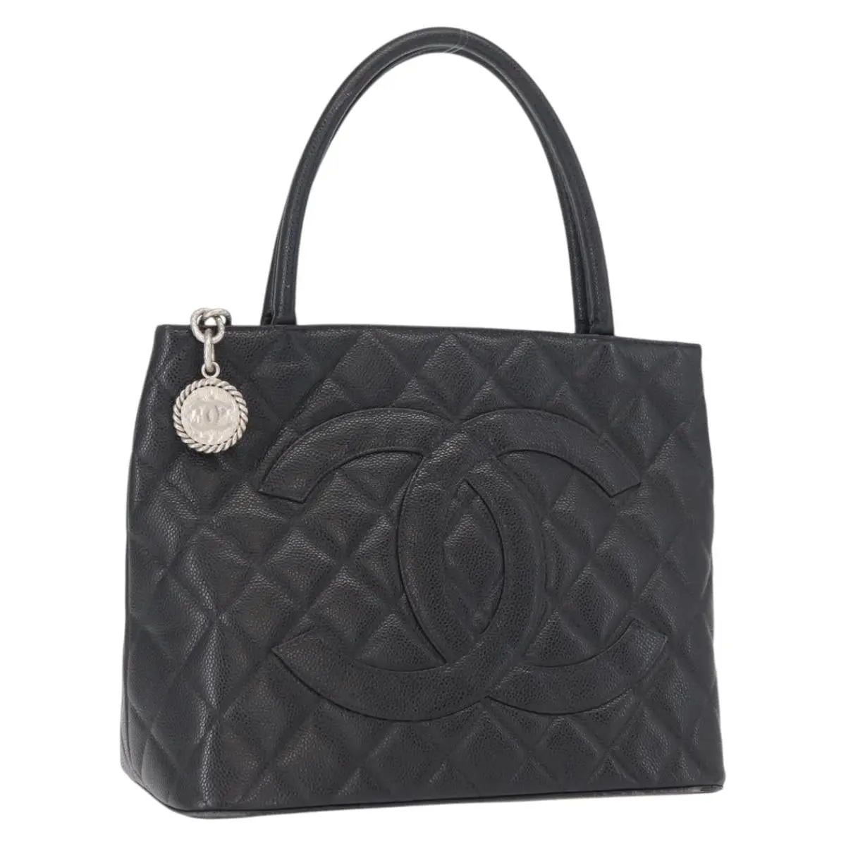 Pre-owned Leather Shoulder Bags CHANEL Matelasse Reprint Tote Bag Caviar Skin Black CC Auth 168135