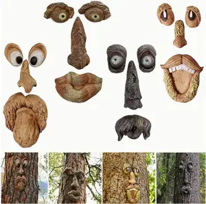 1set Outdoor Tree Faces Decor, Tree Face Outdoor Statues Old Man Tree, Ghost Face Decoration, Funny Yard Art, Outdoor Tree Decor, Halloween Easter Garden Creative Props Art & Craft Supplies