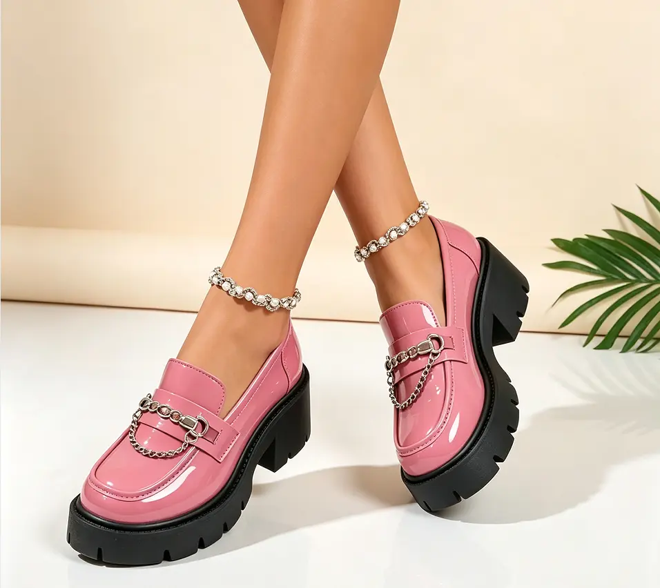 Women's Minimalist Platform Loafers - Thick-Sole, Slip-On, Elastane, Fashionable Cute Versatile All-Year-Wear Flats for Casual Wear Comfort Needs