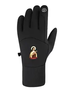 St. Thérèse Floral Cross Religious Devotional Graphic Trendy Warm Gloves for Cycling Camping