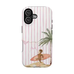 Summer Beach Curious Surfing George On Soft Pink Stripe Phone Case Phone Cover Hard Cases Magnetic Phone Case Magnetic Phone Grip