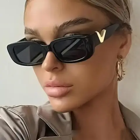 Women's Vintage Rectangle Frame Sunglasses, Trendy Sunglasses for Everyday Use, Fashion Accessories for Outdoor Activities, Trendy Beach Eyewear, Casual Stylish Glasses, Trending Glasses